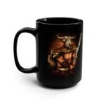 15oz Black Viking Warrior Mug with a fierce Viking warrior design.