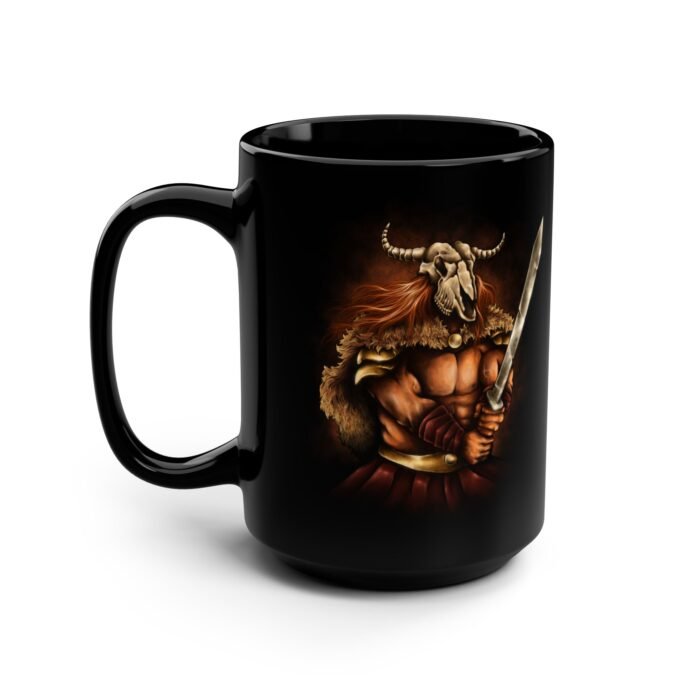 15oz Black Viking Warrior Mug with a fierce Viking warrior design.