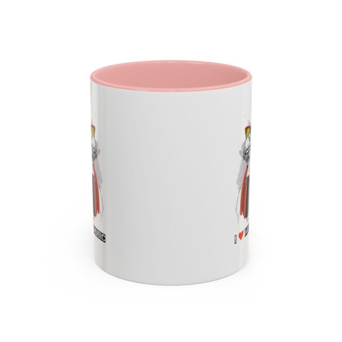 Coffee mug for music lovers with a lively melody design.