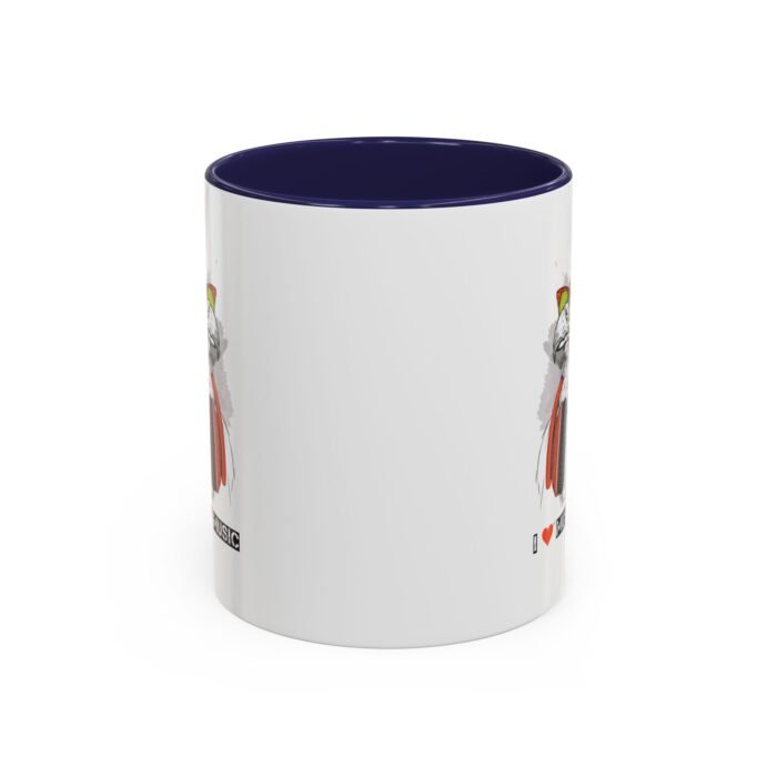 Music Lover Coffee Mug with dynamic musical symbol design.