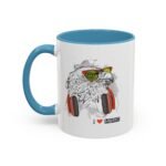 Coffee mug for music lovers with vibrant musical theme.