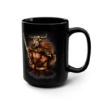 15oz Black Viking Warrior Mug with an intimidating Viking warrior image.