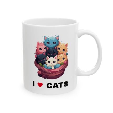 Charming 'I Love Cats' mug with kittens for cat enthusiasts.