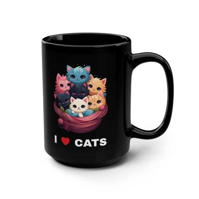 Sweet 'I Love Cats' mug with a kitten print.